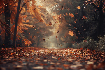Autumn Whispers: Leaves in the Wind - obrazy, fototapety, plakaty