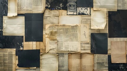Vintage newspaper clippings and letters on a rustic backdrop