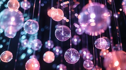 Sparkling lights and reflective spheres at a modern illuminated event - obrazy, fototapety, plakaty
