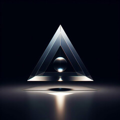 Pyramid with refraction and holographic effect light on dark background