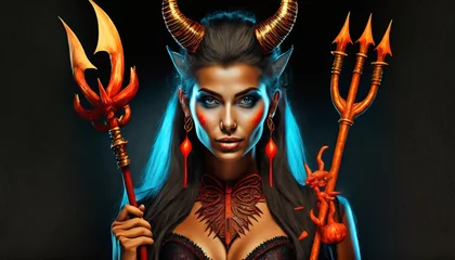 Fotobehang devil woman with horns © Frantisek
