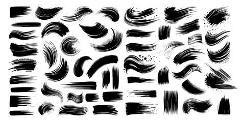 Dry Brush Stroke Set on isolated white background, Vintage Vector Collection illustration, Ink Stain Set for Graphic Design.
