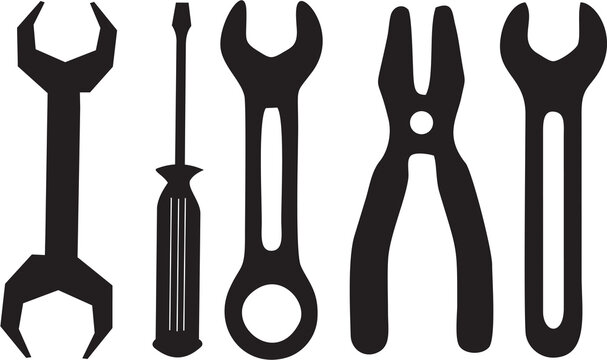 Working tools icon set. Tools silhouette. Repair and construction tools. Workshop equipment. High resolution images for reuse in designing for printing.