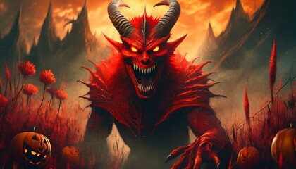 red devil in the night - obrazy, fototapety, plakaty