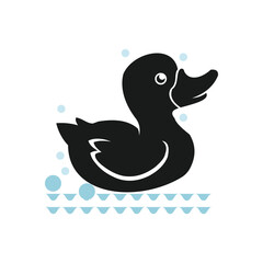 Duck swimming on a pond, Basic simple Minimalist vector SVG graphic, isolated on white background, black and white