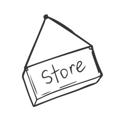 Obraz na płótnie Canvas Hand drawn store door sign. Doodle sketch style. Shop door or window store label.