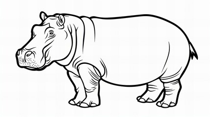 hippo sketch for coloring book, isolated on white