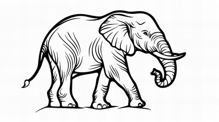 Fototapeta premium elephant for coloring book; elephant side view silhouette drawing isolated on white