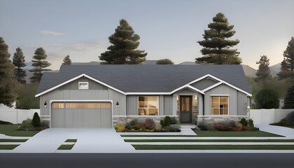A gray ranch style model house