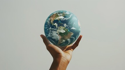 hands holding globe on isolated background