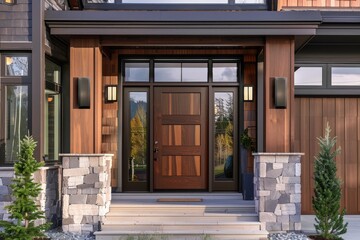 Home Entrance Embracing the Arts with a Wooden Front Door 
