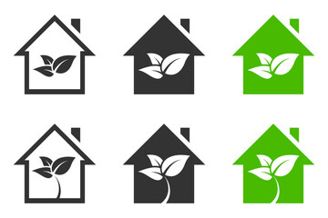 Eco home icon set. Vector illustration.