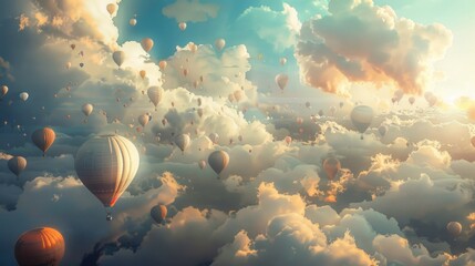 A multitude of balloons for traveling in the sky. AI generative. - obrazy, fototapety, plakaty