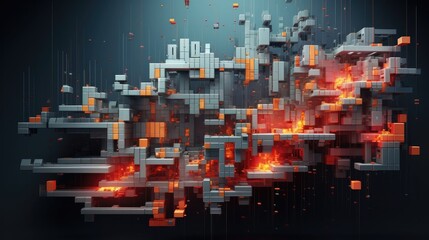 Explosive Pixelated Distortion A Futuristic Digital Art