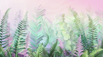 Dreamy Pastel Colored Fern Leaves Background for Serene Nature Design