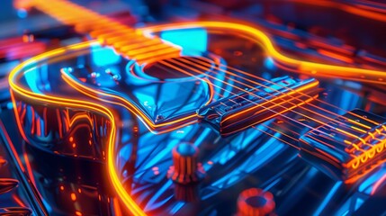 Neon Glow Cyber Guitar Art - obrazy, fototapety, plakaty