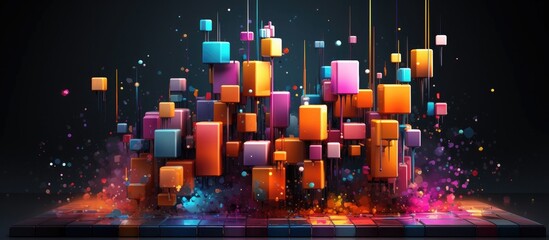 Enchanting Pixelated Explosion of Vibrant Colors Shapes and Energy in a Captivating 3D Digital