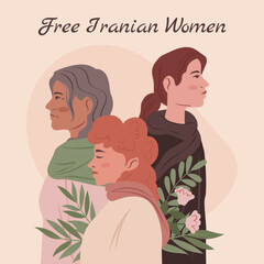 Flat illustration of iranian women with leaves and flowers