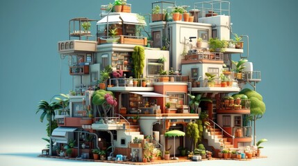 Futuristic Pixelated 3D of a Multilayered Residential Apartment Complex
