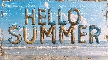 Hello Summer: Balloon Letters on Sunny Beach Backdrop
