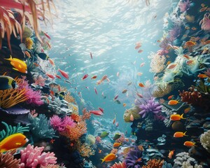 Fototapeta na wymiar Underwater coral reef teeming with colorful marine life