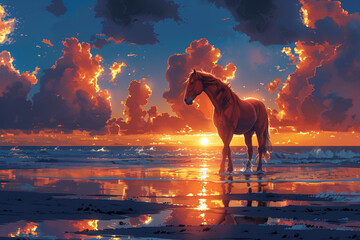 Seaside Serenity: Horse at Sunset