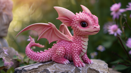 cute cartoon little pink dragon