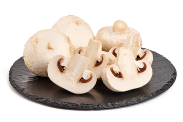 Champignons, close-up, isolated on white background.
