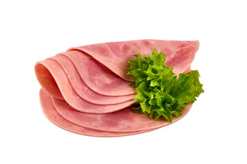 Turkey Boiled Ham, close-up, isolated on a white background.