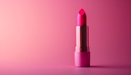 single lipstick placed on an isolated pink background