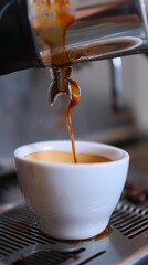 Closeup of coffee being poured into a cup, capturing the splash, dynamic