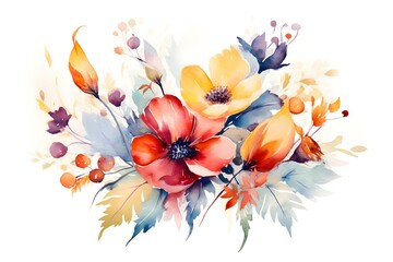 Watercolor flowers on white background