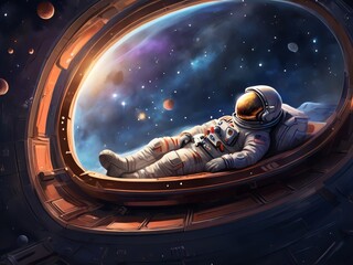 Generative AI. Sleeping Astronaut Floating In A Spaceship T-shirt
