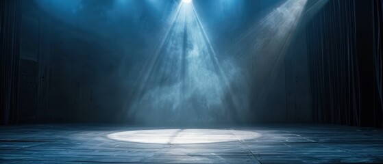 Empty stage with a single spotlight, fear of performance, stage fright - obrazy, fototapety, plakaty