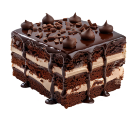 Chocolate cake slice on transparent background