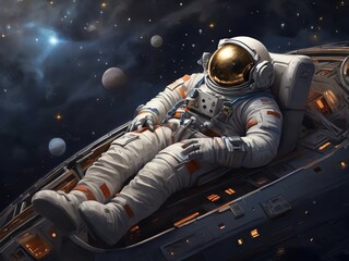 Generative AI. Sleeping Astronaut Floating In A Spaceship T-shirt
