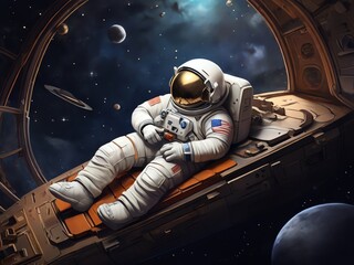 Generative AI. Sleeping Astronaut Floating In A Spaceship T-shirt
