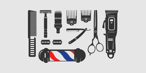 a set of tools including a comb, scissors, and a comb.