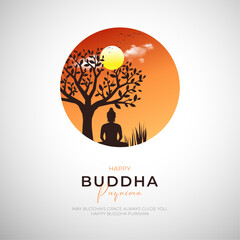 Happy Buddha purnima Post and Greeting Card Design. Minimal and Modern buddha purnima and Vesak Banner with Buddha and Text Vector Illustration