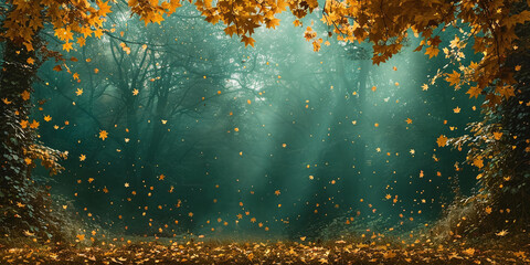 Enchanting Autumn Night: A Star-Studded Emerald Canvas with Fall Colors