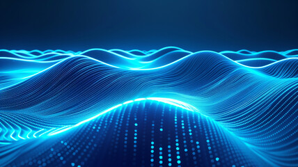 3d render, abstract minimal neon background with glowing wavy line. Blue futuristic wallpaper.