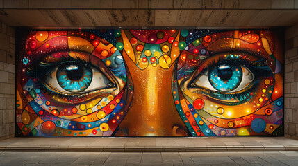 As if peering into the soul of the city, the captivating gaze of the artwork invites reflection and...
