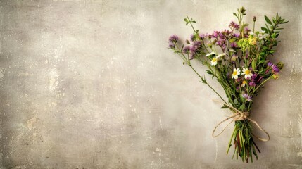 Rustic Bouquet of Wildflowers on Textured Background