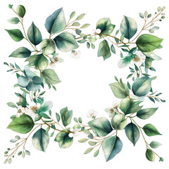floral branch and minimalist flowers in wreath borders and frame in watercolour style isolated on transparent background. - obrazy, fototapety, plakaty