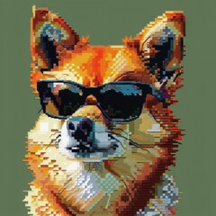 Stylized Pixel Art Fox in Sunglasses Representing Digital Technology and Data Concept