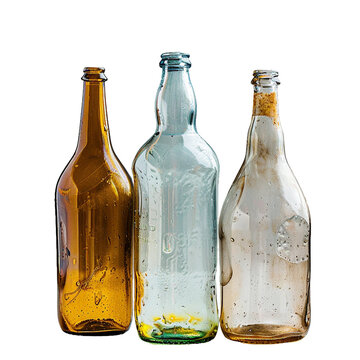 Empty bottles, transparent background, isolated image, generative AI