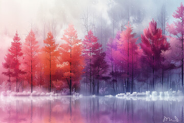 Oil Painting: Vibrant Trees in Pink and Purple