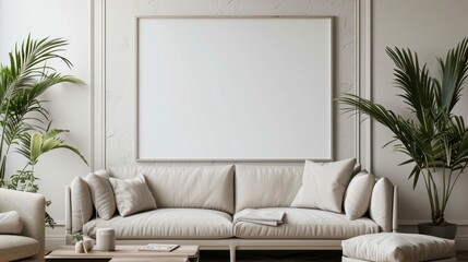 living room wall poster mockup Interior mocking with house background modern interior design