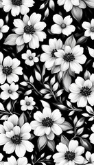seamless black and white floral background use for smartphone wallpaper