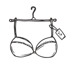 Doodle line art of clothes hanger hand and bra